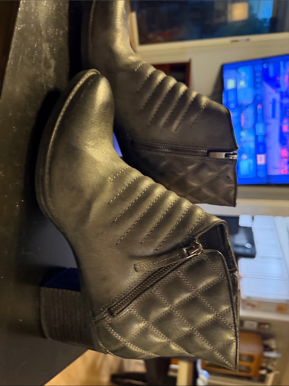 Clarks Narrative Movie Retro Women’s Black Quilted Ankle Boots with Side Zip